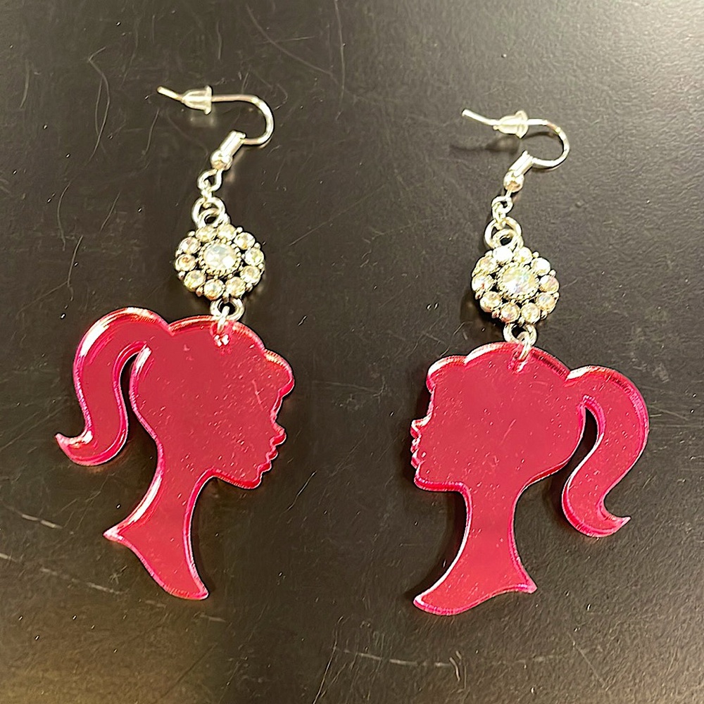 🎀 Barbie Hot Pink with AB Bling Laser Cut Earrings 🎀